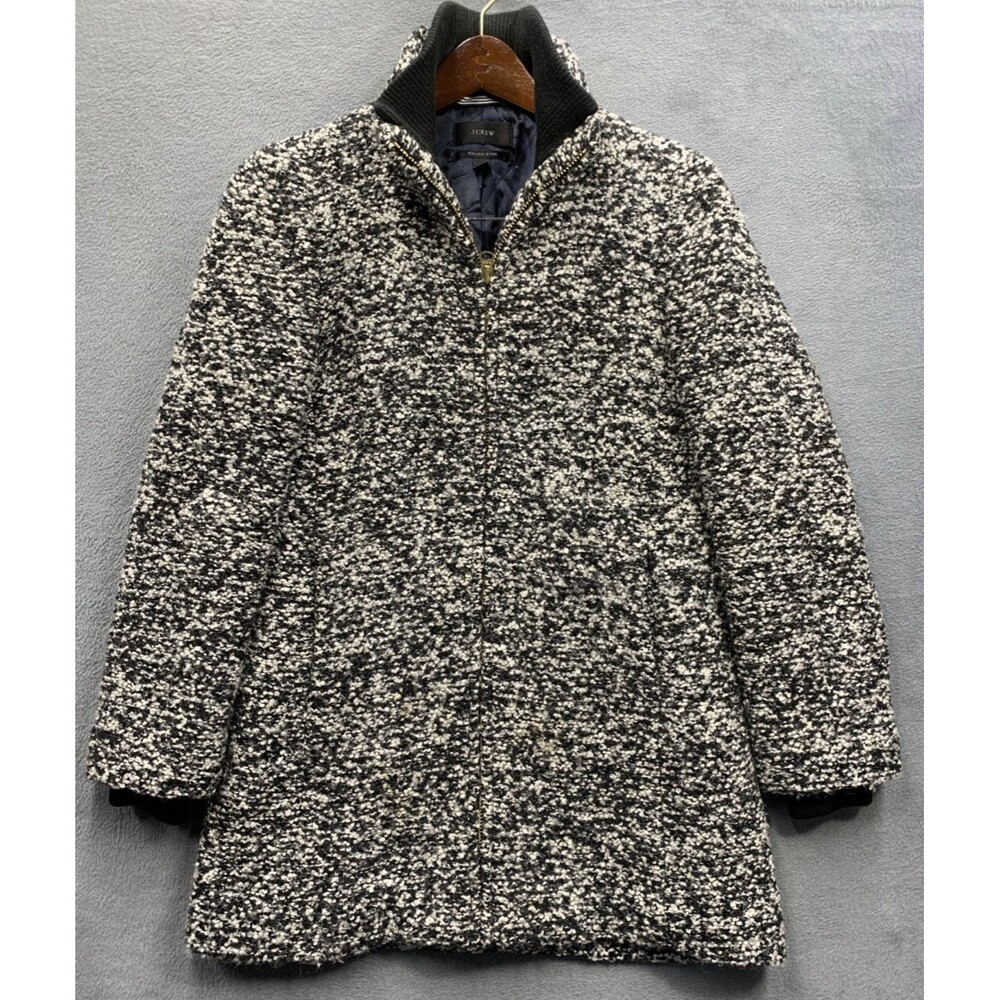 J.CREW Italian Wool Lodge Coat Size 2 Women's Outerwear Boucle Black White